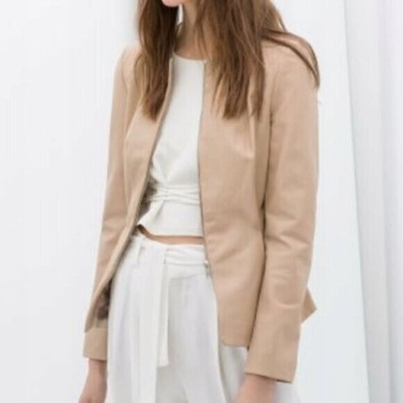 NWT Zara 100% Sheep Leather Jacket Front Zip Women Size Small - Picture 2 of 13